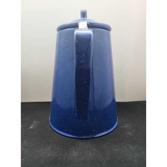 Vintage Blue/White Speckled Coffee Pot W Hinged Lid Spout Handle Camp Enamel - Picture 2 of 9